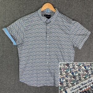 Robert Graham Shirt Men 2XL Geometric Flamingo Short Sleeve Tailored Fit